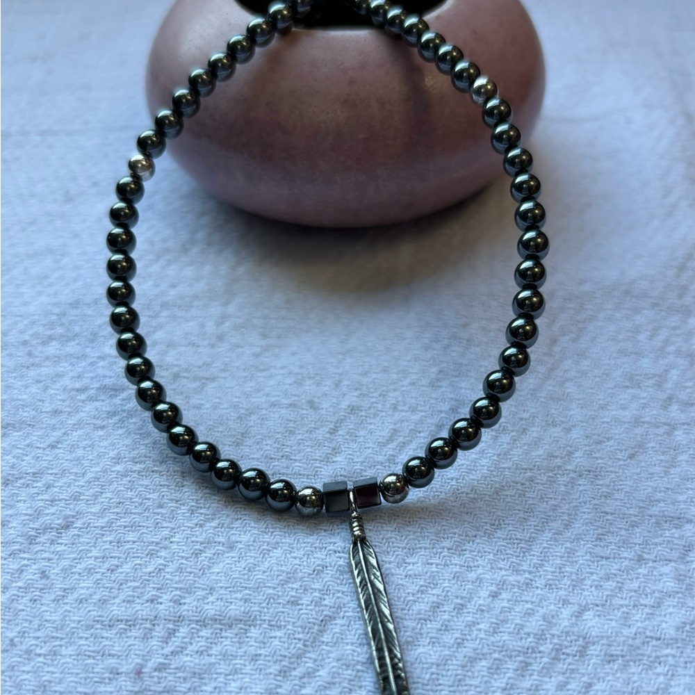 Vintage 925 Sterling Silver Barrel Clasp Hematite Beaded Necklace 17 Inches